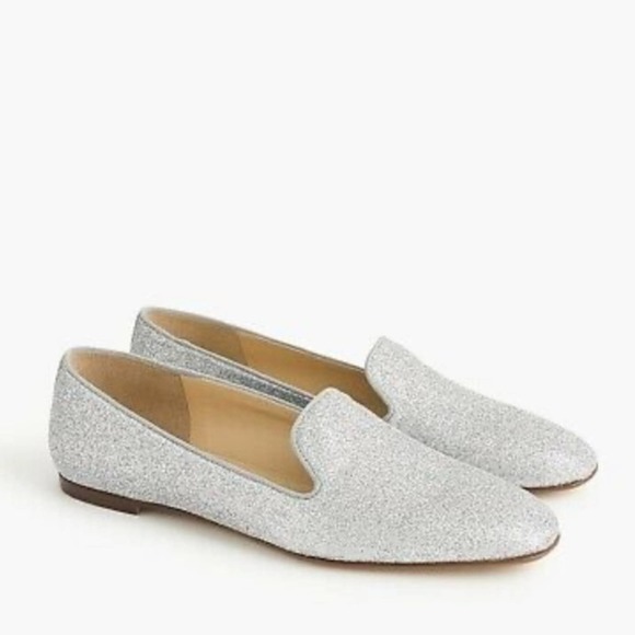J. Crew Silver Glitter Smoking Slipper Flats